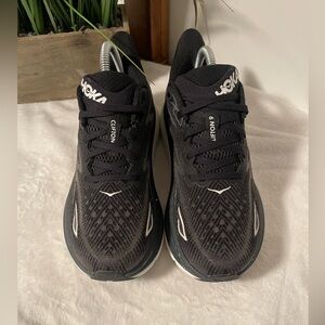 Hoka Clifton 9 Black and White Athletic Shoes